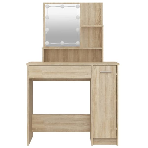 The Living Store Peilipöytä LED-valoilla Sonoma-tammi 86,5x35x136 cm -  Makuuhuoneen kampauspöydät