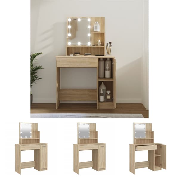 The Living Store Peilipöytä LED-valoilla Sonoma-tammi 86,5x35x136 cm -  Makuuhuoneen kampauspöydät