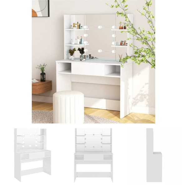 The Living Store makeupbord med LED-lys 100x40x135 cm MDF hvid -  Sminkebord