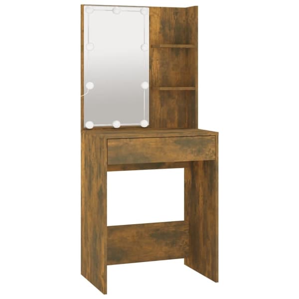 The Living Store Sminkbord med LED rökfärgad ek 60x40x140 cm - Toalettbord