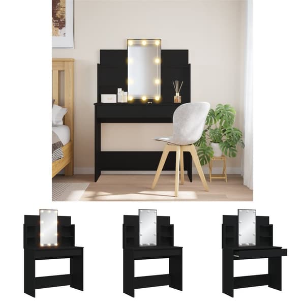 The Living Store Sminkbord med LED svart 96x40x142 cm -  Toalettbord