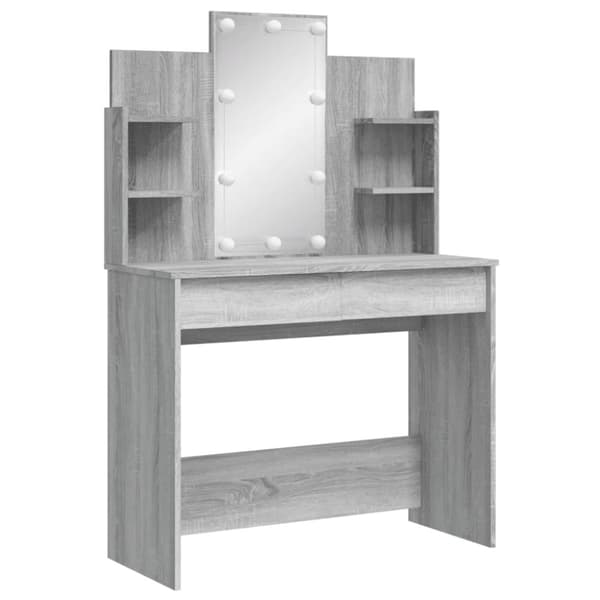 The Living Store makeupbord med LED-lys 96x40x142 cm grå sonoma-eg -  Sminkebord
