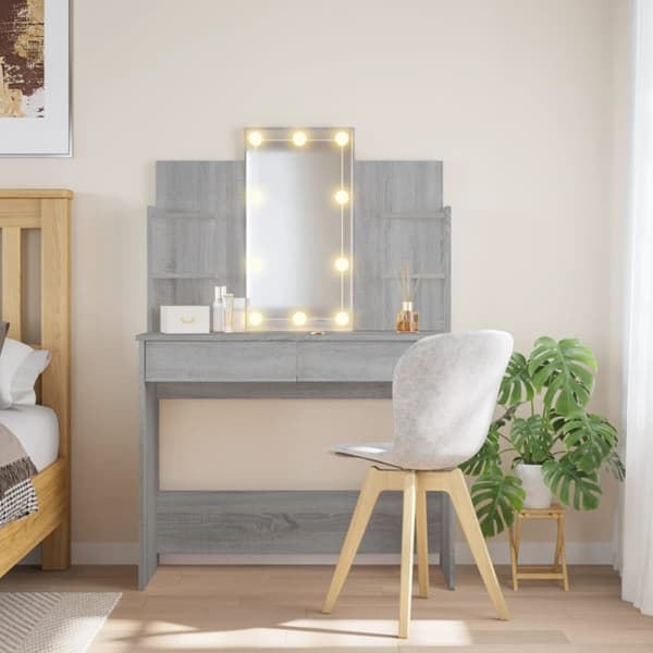 The Living Store makeupbord med LED-lys 96x40x142 cm grå sonoma-eg -  Sminkebord
