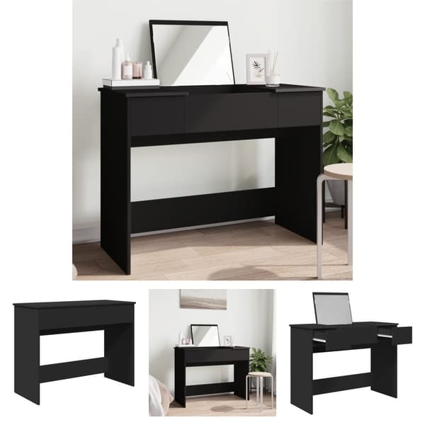 The Living Store Sminkbord med spegel svart 100x45x76 cm -  Toalettbord