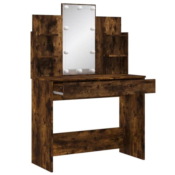 The Living Store makeupbord med LED-lys 96x40x142 cm røget egetræsfarve -  Sminkebord