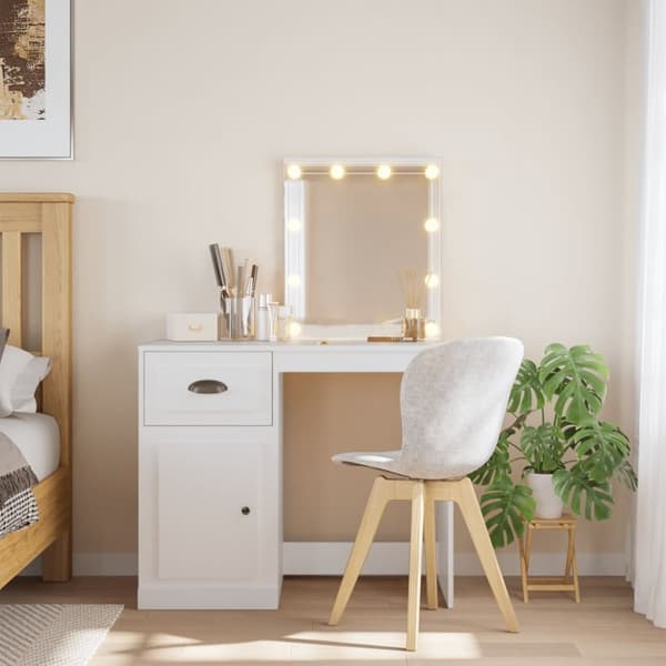The Living Store Sminkbord med LED-lampor vit 90x42x132,5 cm -  Toalettbord