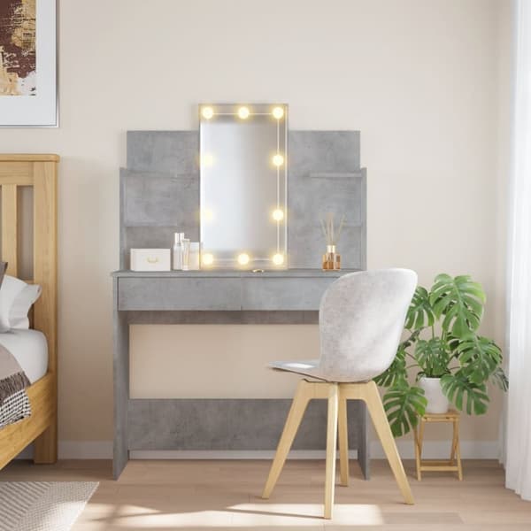 The Living Store makeupbord med LED-lys 96x40x142 cm betongrå -  Sminkebord