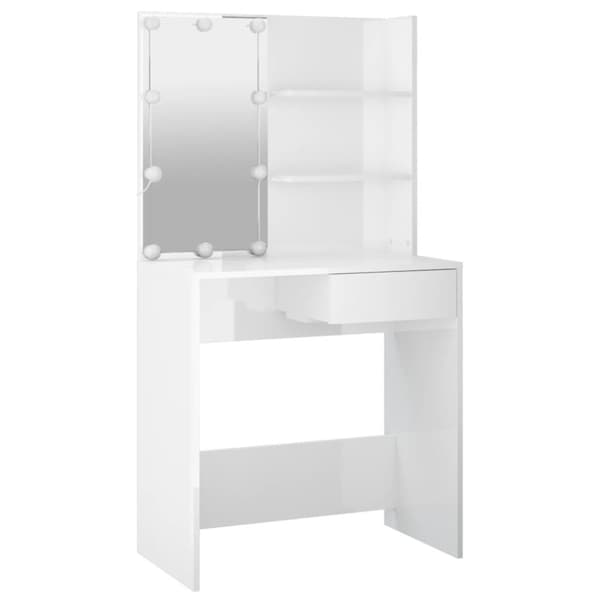 The Living Store Sminkbord LED vit högglans konstruerat trä -  Toalettbord