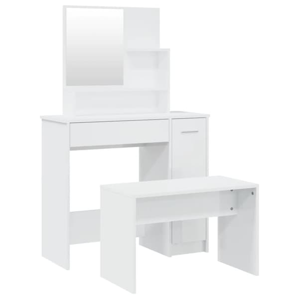 The Living Store Sminkbord set vit högglans 86,5x35x136 cm -  Toalettbord