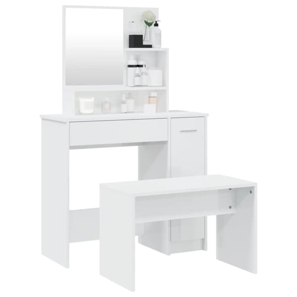 The Living Store Sminkbord set vit högglans 86,5x35x136 cm -  Toalettbord