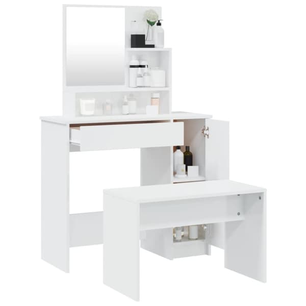 The Living Store Sminkbord set vit högglans 86,5x35x136 cm -  Toalettbord
