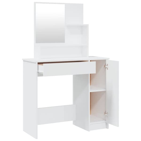 The Living Store Sminkbord set vit högglans 86,5x35x136 cm -  Toalettbord