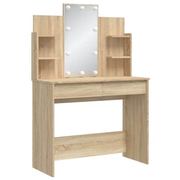 The Living Store makeupbord med LED-lys 96x40x142 cm sonoma-eg -  Sminkebord