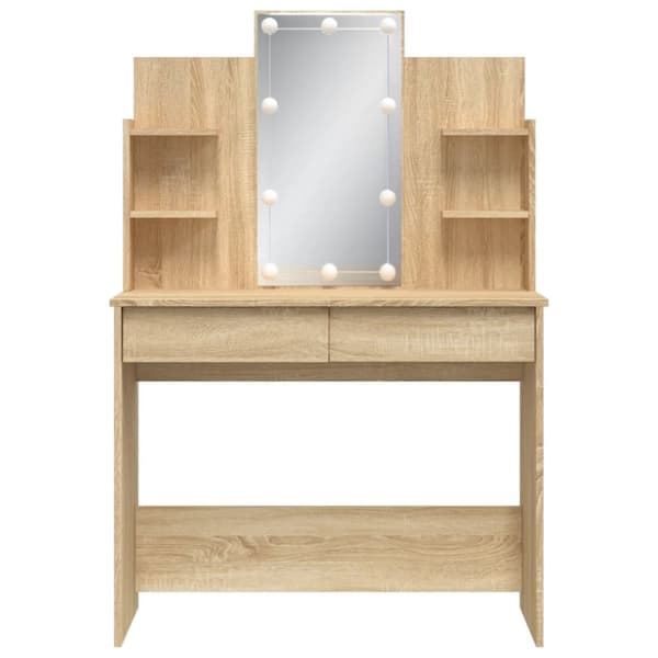 The Living Store makeupbord med LED-lys 96x40x142 cm sonoma-eg -  Sminkebord