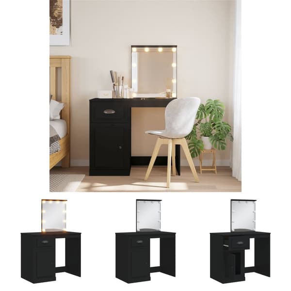 The Living Store makeupbord med LED-lys 90x42x132,5 cm sort -  Sminkebord