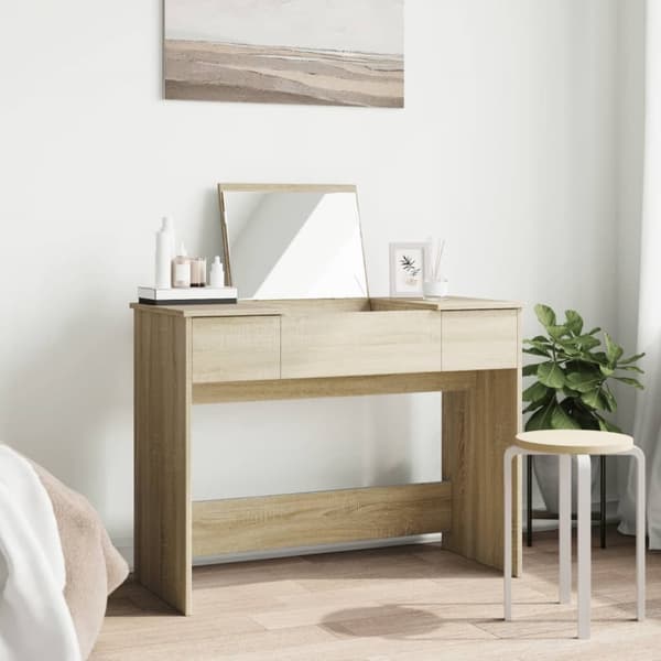 The Living Store makeupbord med spejl 100x45x76 cm sonoma-eg -  Sminkebord