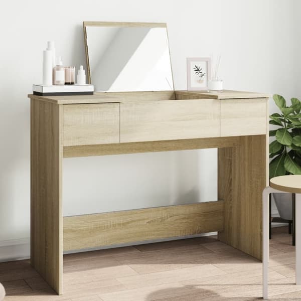 The Living Store makeupbord med spejl 100x45x76 cm sonoma-eg -  Sminkebord