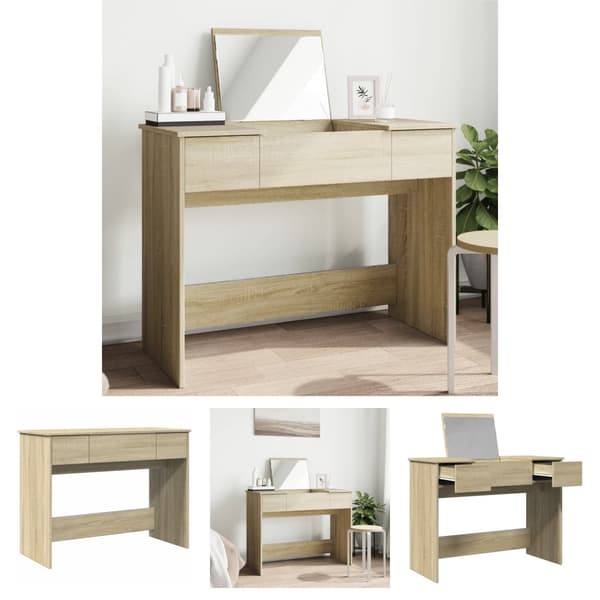 The Living Store makeupbord med spejl 100x45x76 cm sonoma-eg -  Sminkebord