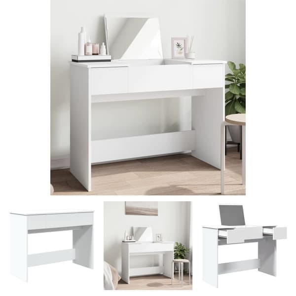 The Living Store makeupbord med spejl 100x45x76 cm hvid - Sminkebord