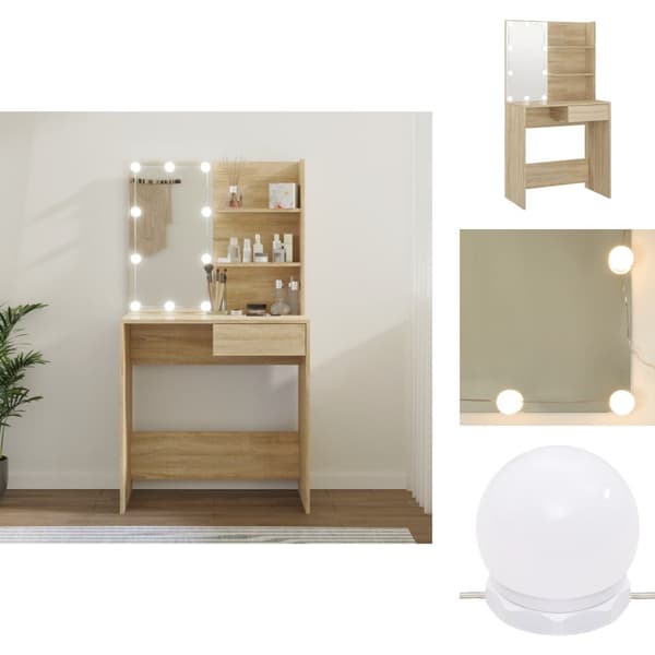 Badrumsunderskåp - Living Spegelskåp med LED sonoma-ek 74,5x40x141 cm