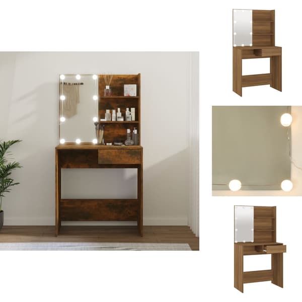 Sminkebord - Living makeupbord med LED-lys 74,5x40x141 cm brun egetræsfarve