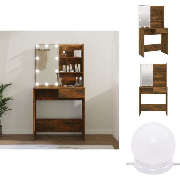 Sminkebord - Living makeupbord med LED-lys 74,5x40x141 cm røget egetræsfarve