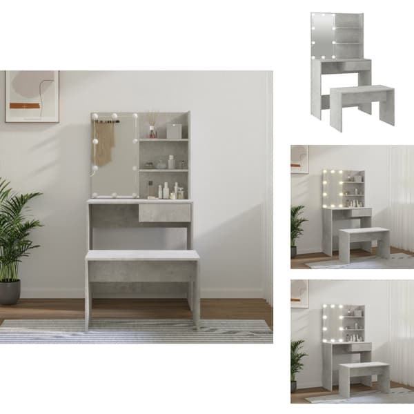 Sminkebord - Living makeupbordssæt med LED-lys konstrueret træ betongrå