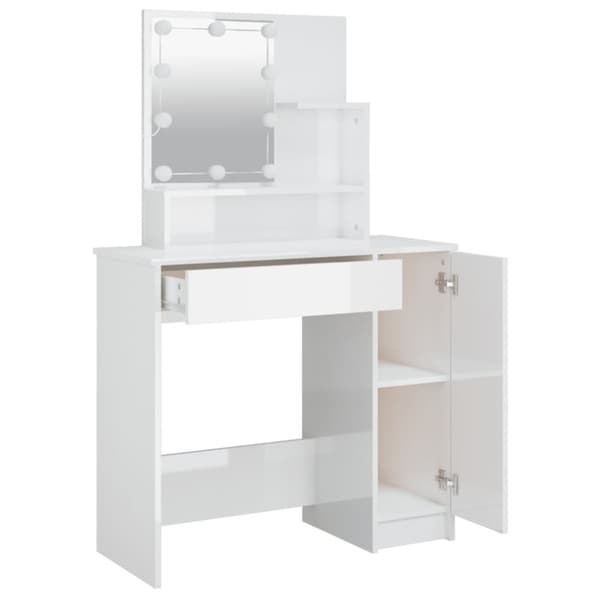 Toalettbord - Living Sminkbord med LED vit högglans 86,5x35x136 cm