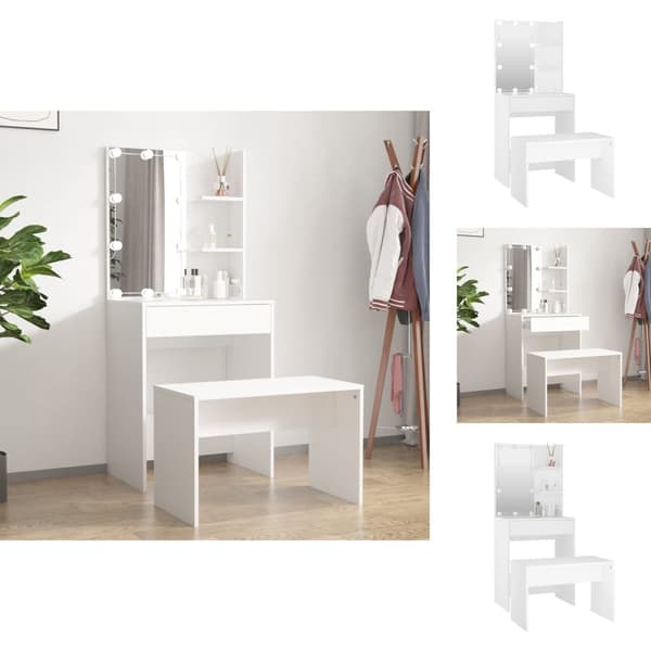 Sminkebord - Living makeupbordssæt med LED-lys konstrueret træ hvid