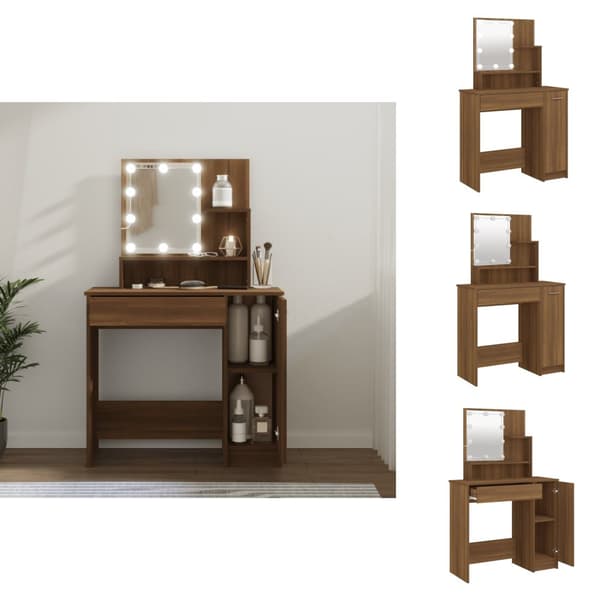 Toalettbord - Living Sminkbord med LED brun ek 86,5x35x136 cm