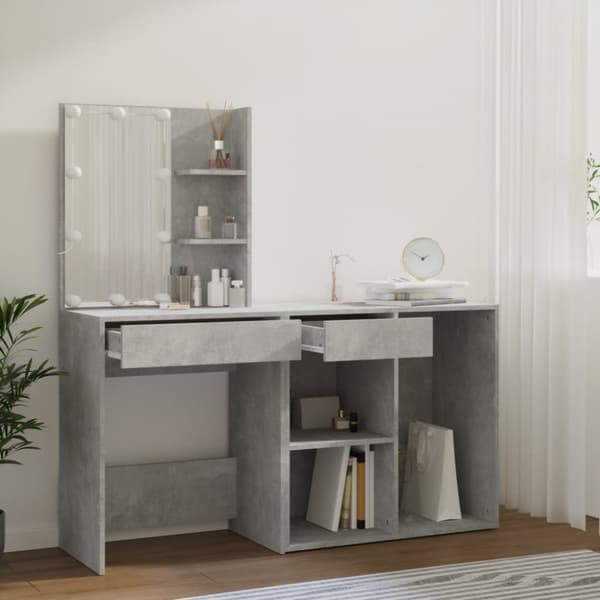 Toalettbord - Living Sminkbord LED med skåp betonggrå konstruerat trä