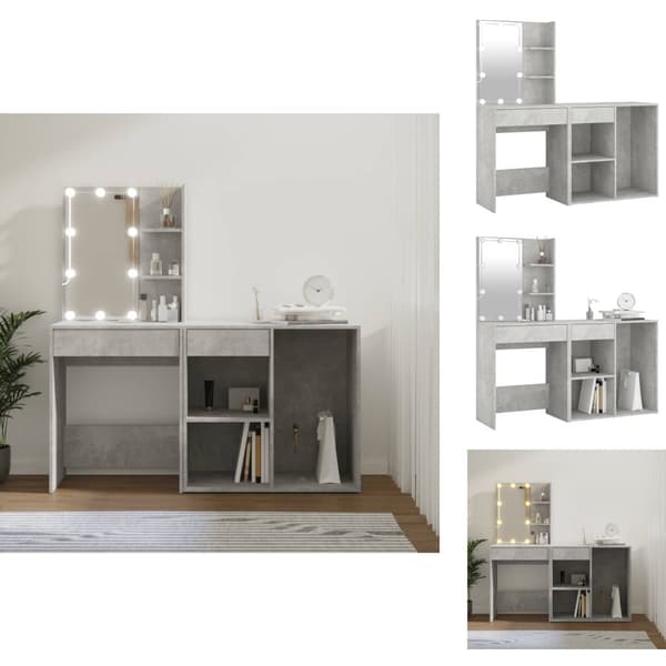 Toalettbord - Living Sminkbord LED med skåp betonggrå konstruerat trä