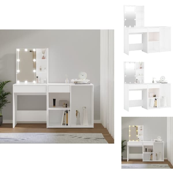Toalettbord - Living Sminkbord LED med skåp vit konstruerat trä