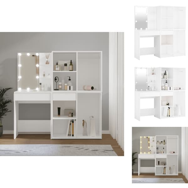 Toalettbord - Living Sminkbord LED med 2 skåp vit konstruerat trä