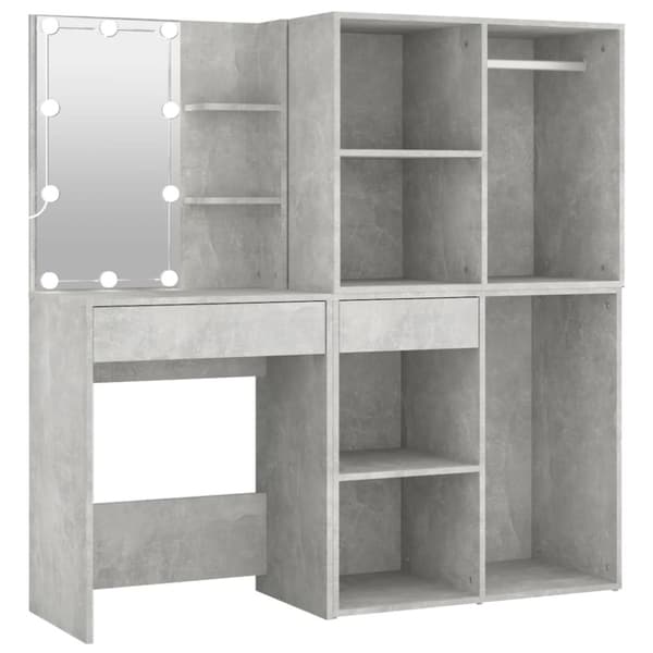 Toalettbord - Living Sminkbord LED med 2 skåp betonggrå konstruerat trä