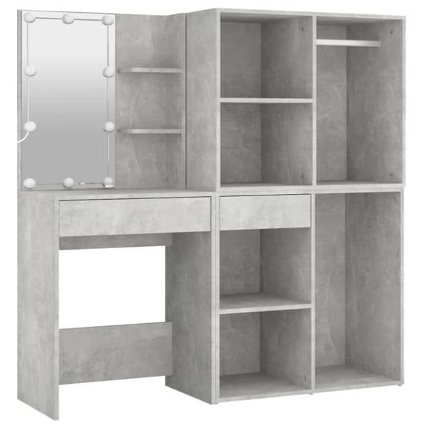 Toalettbord - Living Sminkbord LED med 2 skåp betonggrå konstruerat trä