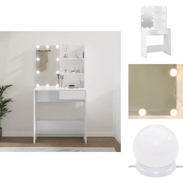 Sminkebord - Living makeupbord med LED-lys 74,5x40x141 cm hvid højglans