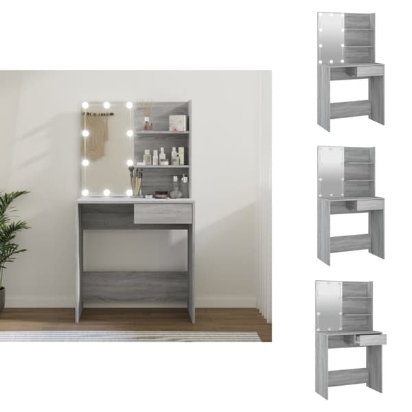 Sminkebord - Living makeupbord med LED-lys 74,5x40x141 cm grå sonoma-eg
