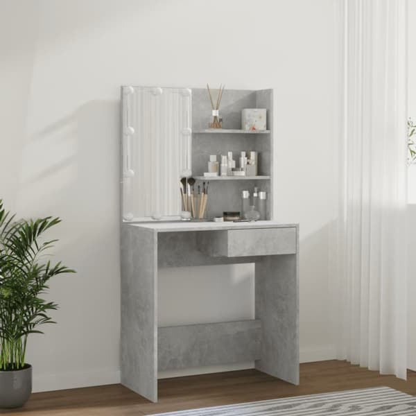 Toalettbord - Living Sminkbord med LED betonggrå 74,5x40x141 cm