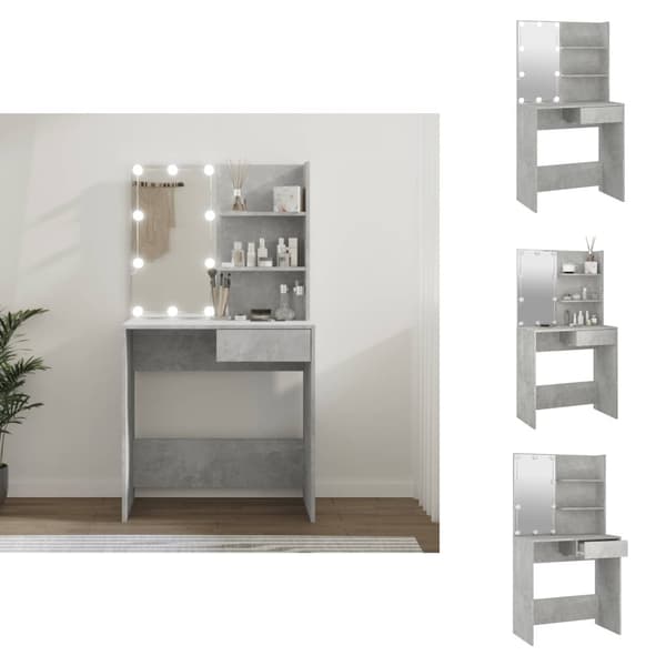 Toalettbord - Living Sminkbord med LED betonggrå 74,5x40x141 cm
