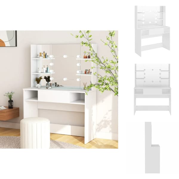 Sminkebord - Living makeupbord med LED-lys 100x40x135 cm MDF hvid