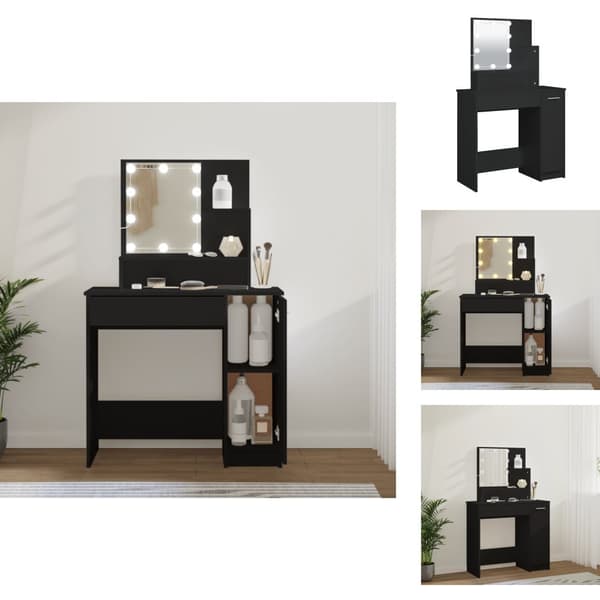 Toalettbord - Living Sminkbord med LED svart 86,5x35x136 cm