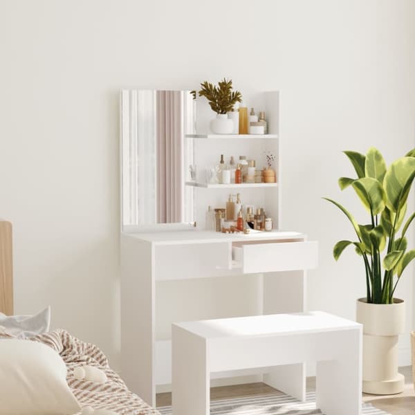Makeupbord med spejl 74,5x40x141 cm hvid - Kosmetikbord - Kosmetikborde - Home & Living