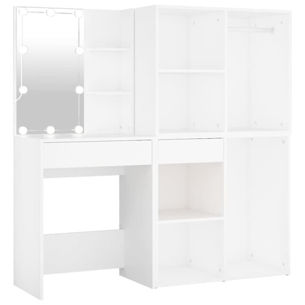 Sminkbord LED med 2 skåp vit konstruerat trä - Sminkbord Med LED - Toalettbord Med LED - Home & Living