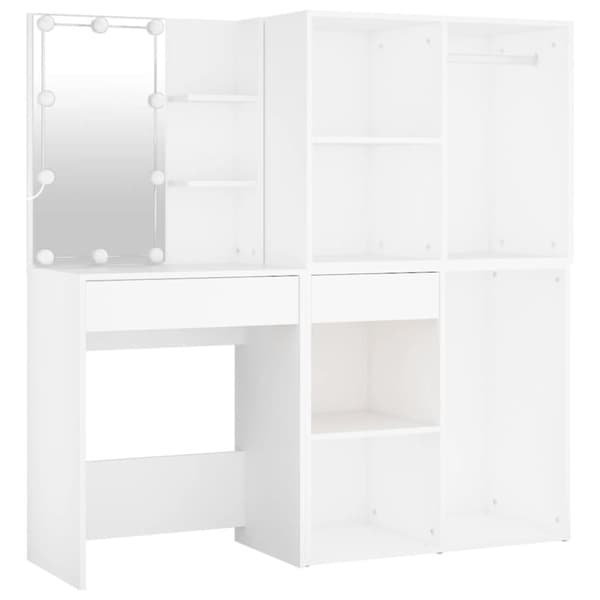 Sminkbord LED med 2 skåp vit konstruerat trä - Sminkbord Med LED - Toalettbord Med LED - Home & Living