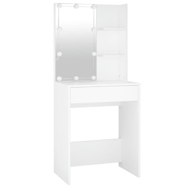 Sminkbord LED med 2 skåp vit konstruerat trä - Sminkbord Med LED - Toalettbord Med LED - Home & Living