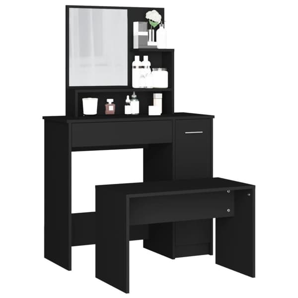 Makeupbord med spejl og bænk 86,5x35x136 cm sort - Konsolbord - Konsolborde - Home & Living