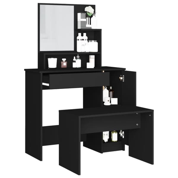 Makeupbord med spejl og bænk 86,5x35x136 cm sort - Konsolbord - Konsolborde - Home & Living