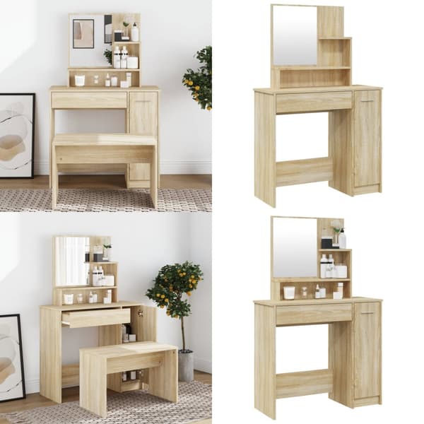 Sminkbord med spegel sonoma-ek 86,5x35x136 cm - Sminkbord - Toalettbord - Home & Living