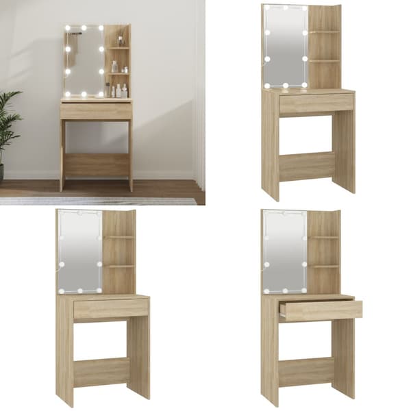 Peilipöytä LED-valoilla Sonoma-tammi 60x40x140 cm - Pukeutumispöytä - Pukeutumispöydät - Home & Living